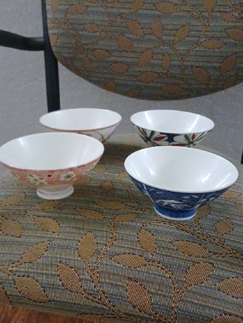 Set of 4 Decorative Porcelain Rice Soup Bowls - Blue, Coral, White, Multicolor